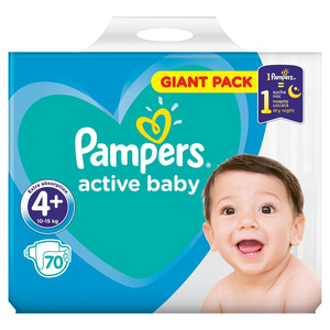 Active Baby Πάνες Μέγεθος 4+ (10-15Kg) Giant Pack 70τμχ