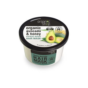 Organic Shop Μάσκα Μαλλιών Γρήγορη Επανόρθωση Βιολογικό Αβοκάντο & Μέλι 250ml