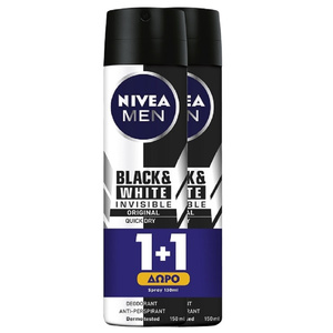 Promo Men Deo Black & White Invisible Original Spray Αντρικό Αποσμητικό 150ml 1+1 Δώρο