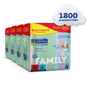 Promo Dermasoft Family - Μωρομάντηλα με Χαμομήλι 4 x (3 x 100τμχ) 1200τμχ