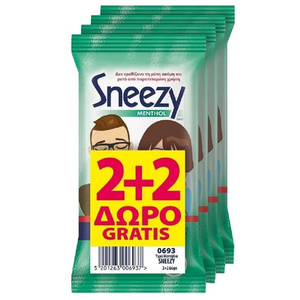 Promo Sneezy Menthol Υγρά Μαντηλάκια Για Το Κρυολόγημα 12τμχ 2+2 Δώρο